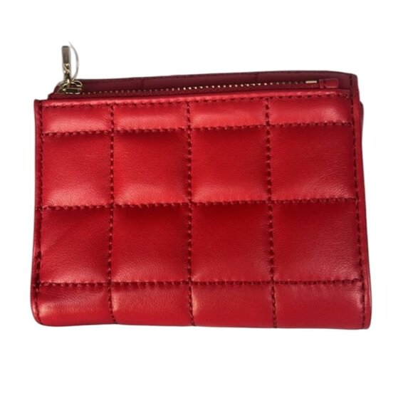 Michael KORS NWT Crimson Red Trifold Wallet Leather w/Yellow Gold Embellishment - Picture 2 of 6